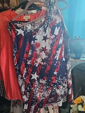 Collections Etc.  Patriotic Star & Stripe Tank Top in Red White Blue
